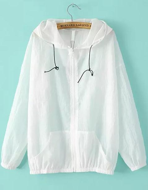 Romwe White Hooded Long Sleeve Loose Jacket