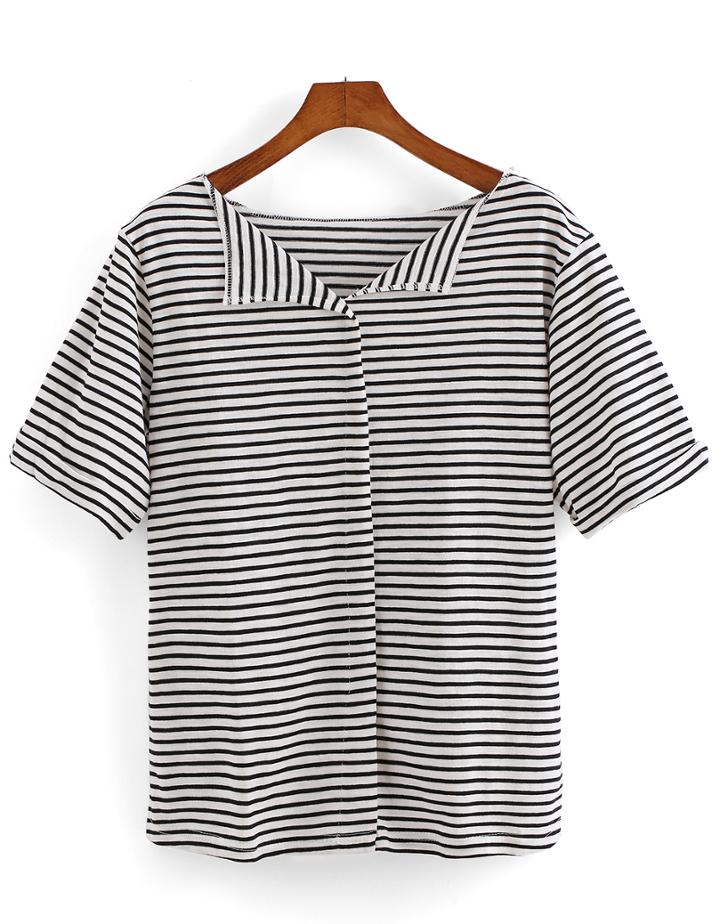 Romwe Striped Loose T-shirt