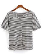 Romwe Striped Loose T-shirt