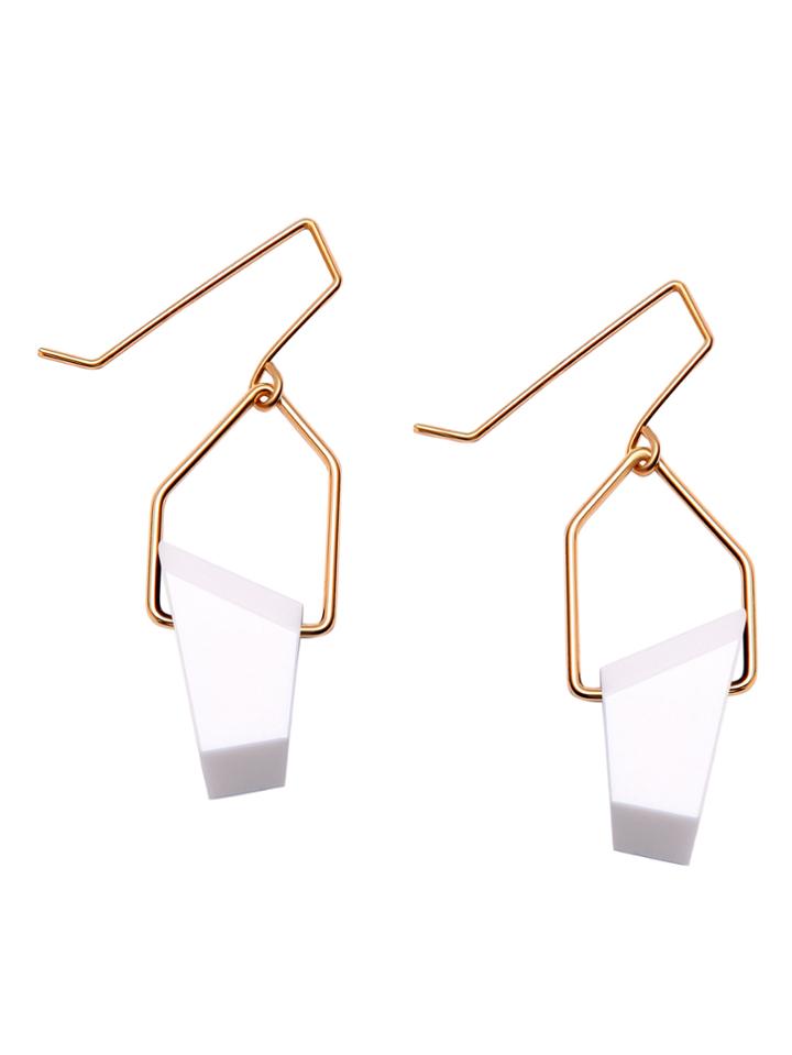 Romwe Gold Plated White Geometric Stone Drop Earrings