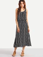 Romwe Vertical Striped Sleeveless Blouson Dress - Black