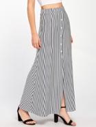 Romwe Vertical Striped Button Front Skirt