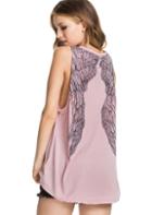 Romwe Sleeveless Wing Print Loose Pink T-shirt