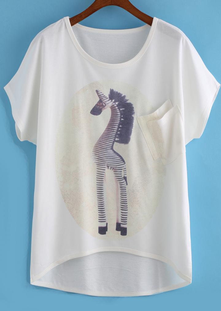 Romwe Dip Hem Zebra Print T-shirt