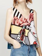 Romwe V Neck Graffiti Print Sleeveless Top