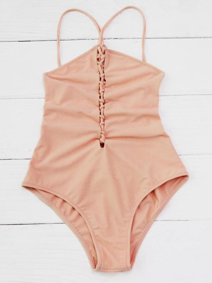 Romwe Lace Up Front Cami Swimsuit