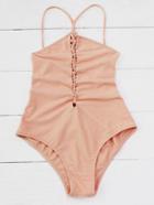 Romwe Lace Up Front Cami Swimsuit
