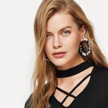 Romwe Cow Pattern Cut Hoop Earrings