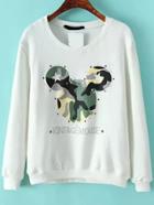 Romwe Mickey Print Bead White Sweatshirt