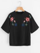 Romwe Embroidered High Low Tee