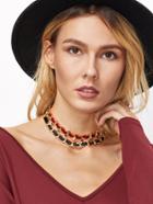 Romwe Red And Black Double Layer Star Choker Necklace