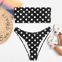 Romwe Plus Polka Dot Bandeau Bikini Set