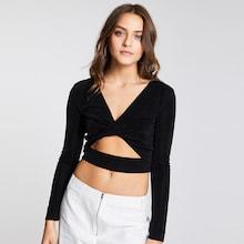 Romwe Open Front V-neck Crop Tee