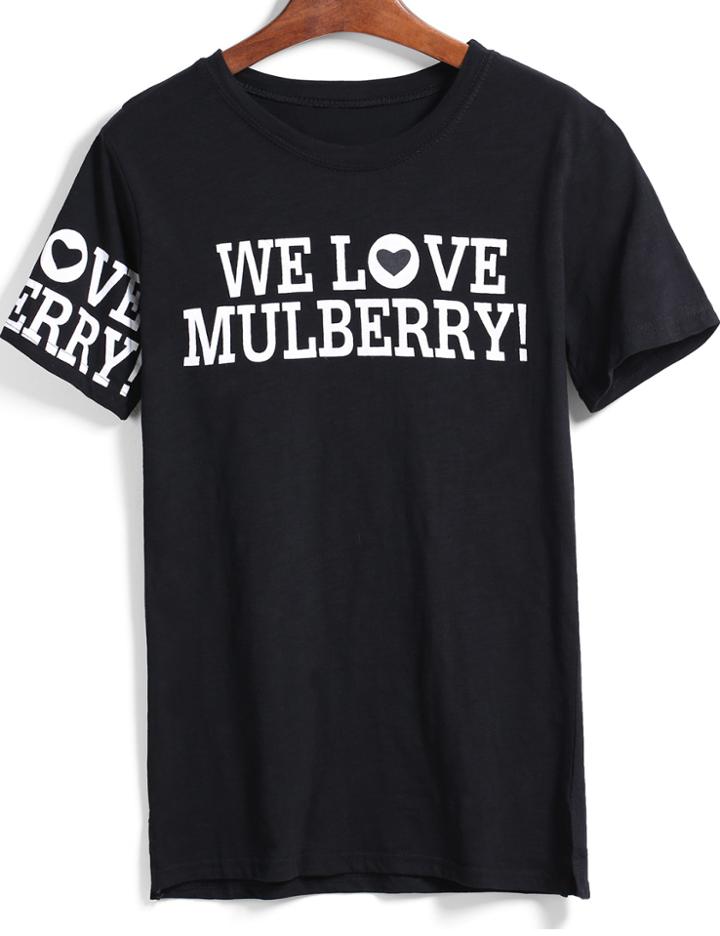 Romwe Snoopy Letters Print Black T-shirt