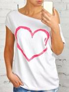 Romwe White Heart Print Short Sleeve T-shirt