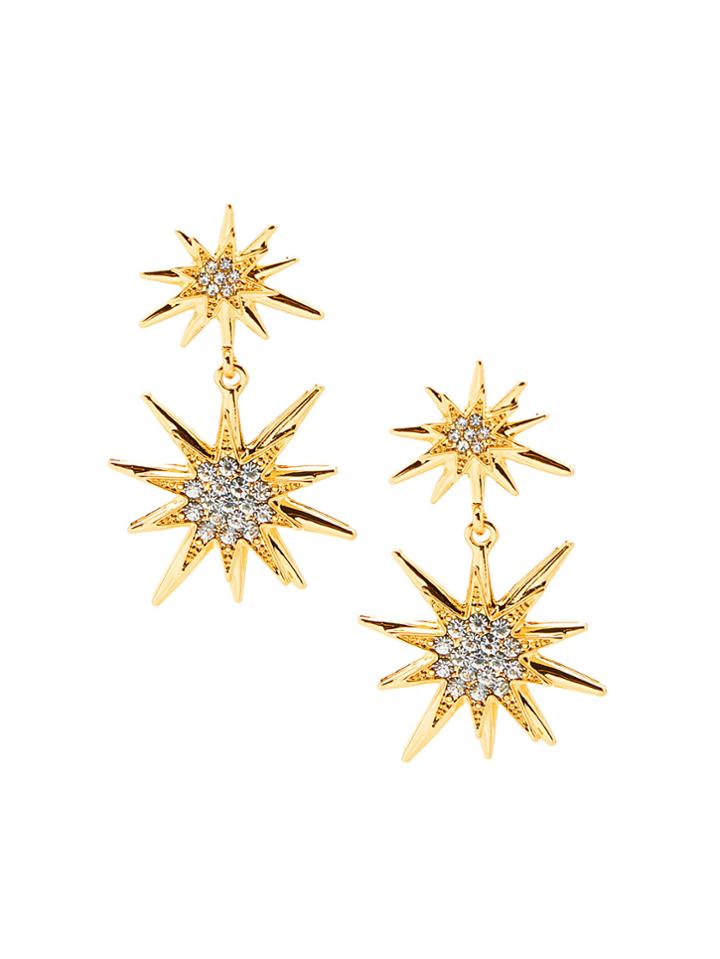 Romwe Rhinestone Double Star Anise Stud Earrings