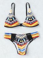 Romwe Tribal Print Ladder Cutout Triangle Bikini Set