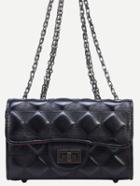 Romwe Black Quilted Turnlock Flap Bag