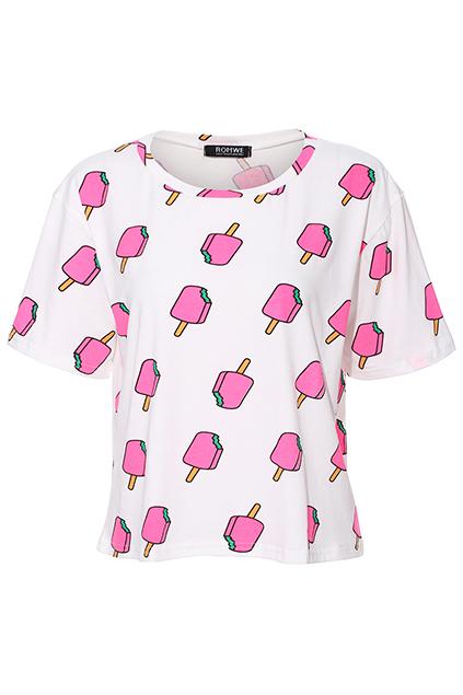 Romwe Popsicles Print Loose White T-shirt