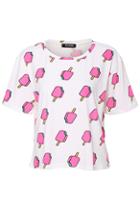 Romwe Popsicles Print Loose White T-shirt