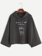 Romwe Dark Grey Coffee Cup Print Hooded Sweatshirt