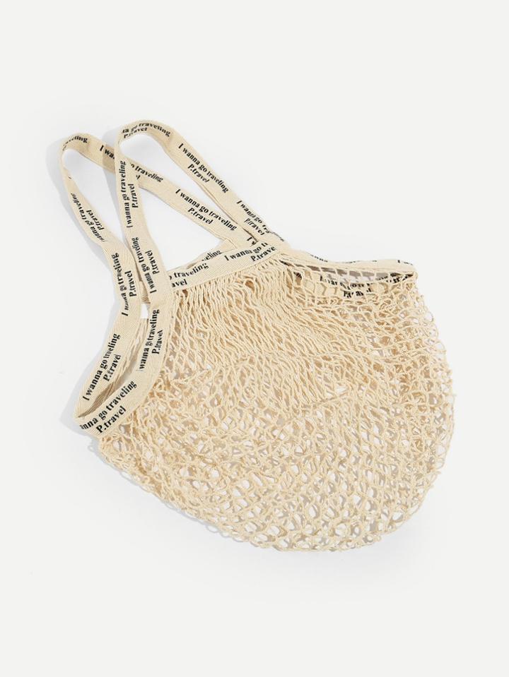 Romwe Letter Print Net Tote Bag