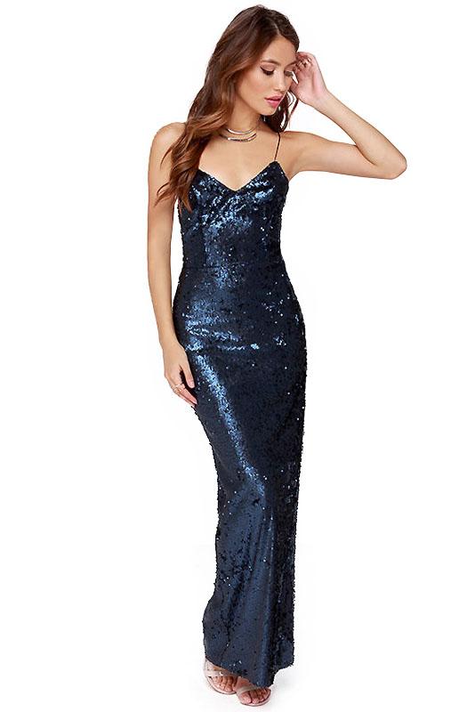 Romwe Spaghetti Strap Sequined Split Dress
