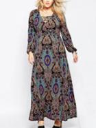 Romwe Lace Up Neckline Bohemian Maxi Dress