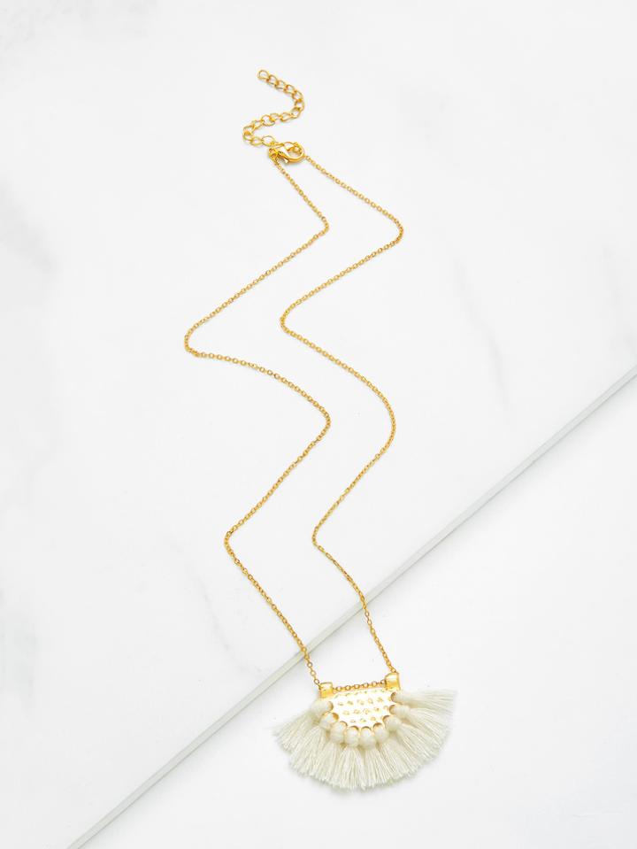 Romwe Fan Shaped Tassel Pendant Chain Necklace