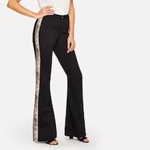 Romwe Snakeskin Panel Side Flare Leg Jeans