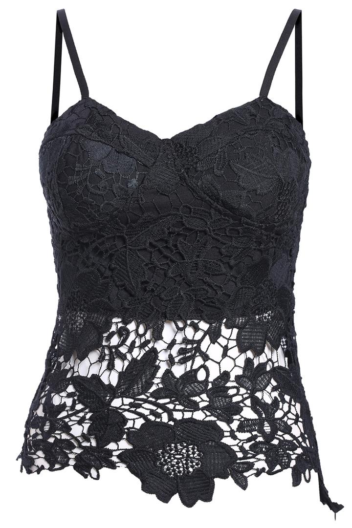 Romwe Spaghetti Strap Lace Black Vest