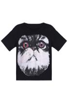 Romwe Romwe Confused Cat Print Short-sleeved Black T-shirt