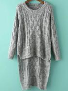 Romwe Cable Knit High Low Grey Sweater
