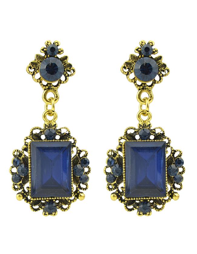 Romwe Blue Rhinestone Drop Stone Earrings