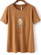 Romwe Cowboy Print Khaki T-shirt