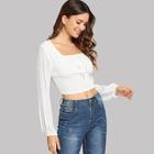 Romwe Square-neck Shirred Crop Blouse