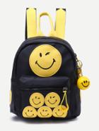 Romwe Color Block Pu Smiling Face Patch Backpack