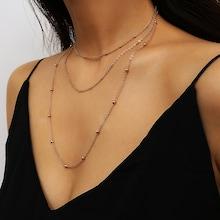Romwe Bead Detail Layered Chain Necklace