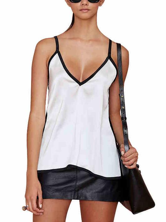 Romwe Ivory Contrast Binding Slit Cami Top