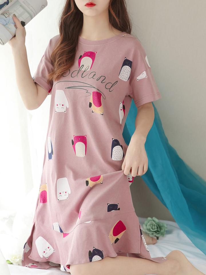 Romwe Cat Print Dip Hem Dress