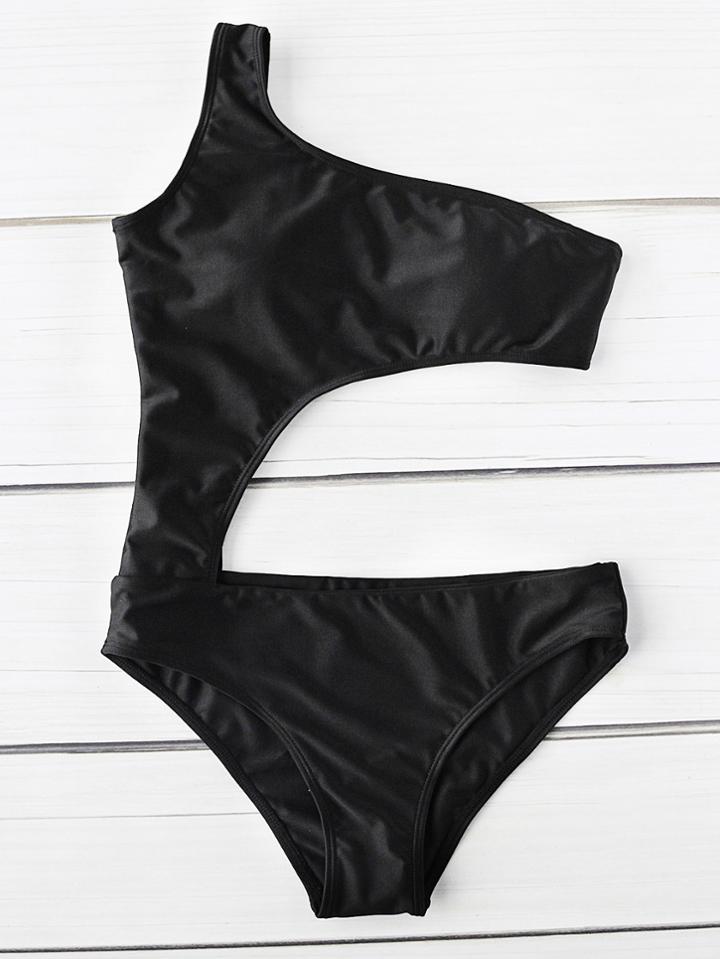 Romwe Cut Out One Shoulder Swimsuit