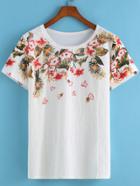 Romwe Floral Print Loose T-shirt