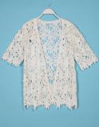 Romwe Crochet Lace Short Sleeve Beige Open Top