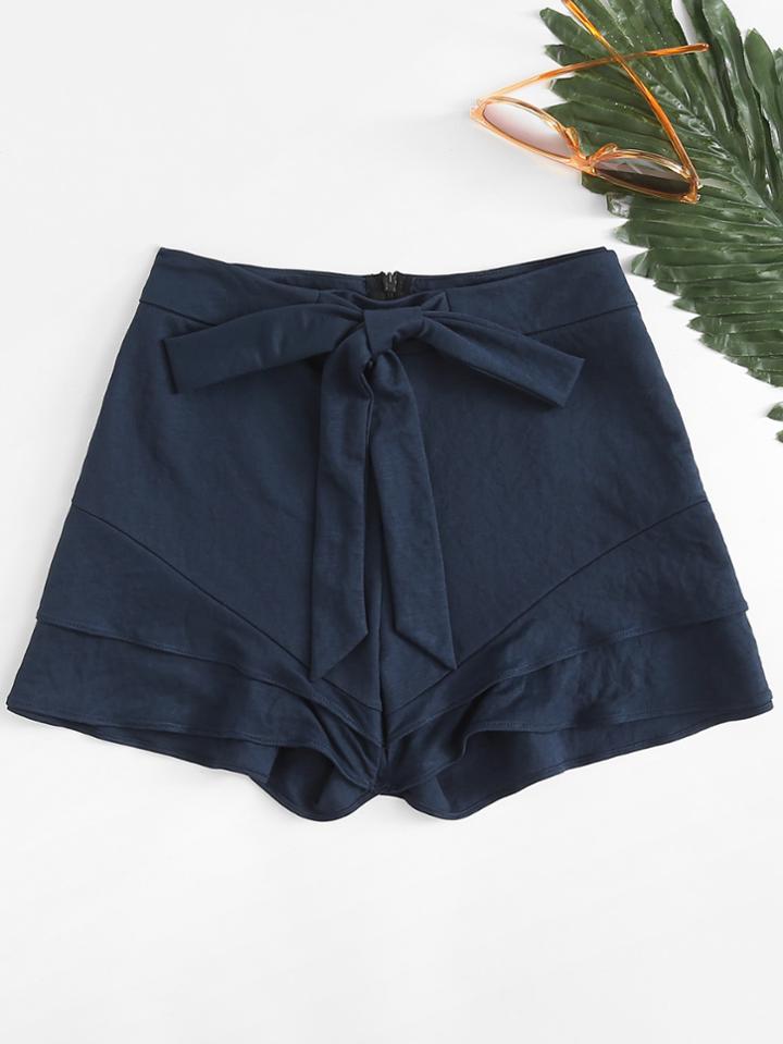 Romwe Knot Front Tiered Shorts