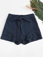 Romwe Knot Front Tiered Shorts