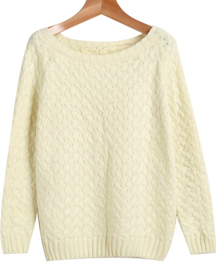 Romwe Apricot Round Neck Long Sleeve Knit Sweater