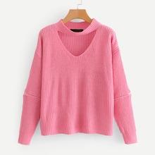Romwe Drop Shoulder Choker Neck Zip Detail Jumper