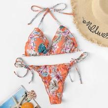 Romwe Random Tropical Lettuce Trim Low Rise Bikini
