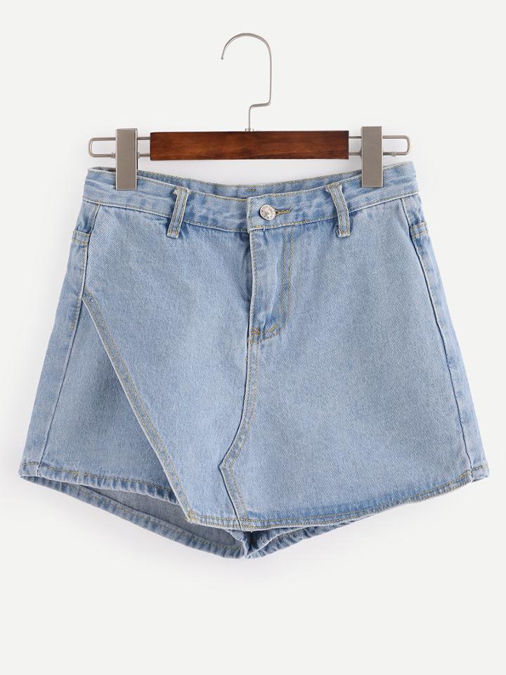 Romwe Light Blue Denim Skirt Pants