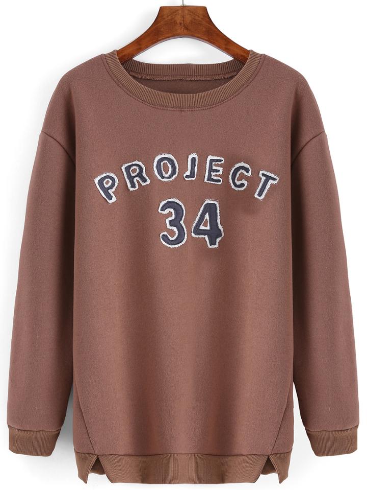Romwe Coffee Letter Embroidered Sweatshirt
